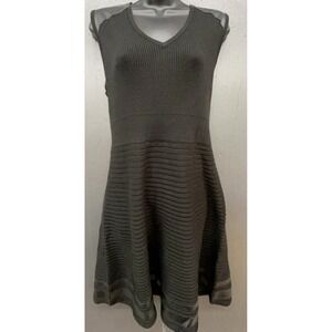Calvin Klein Sweater Dress L Black Sleeveless Ribbed Faux Leather Whimsygoth Y2K